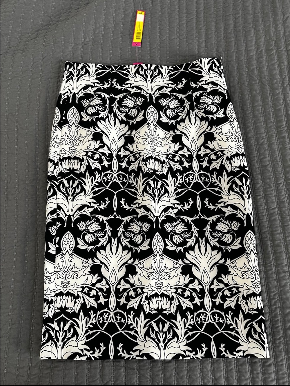 Catherine Malandrino Black and White Floral Damask Pencil Skirt